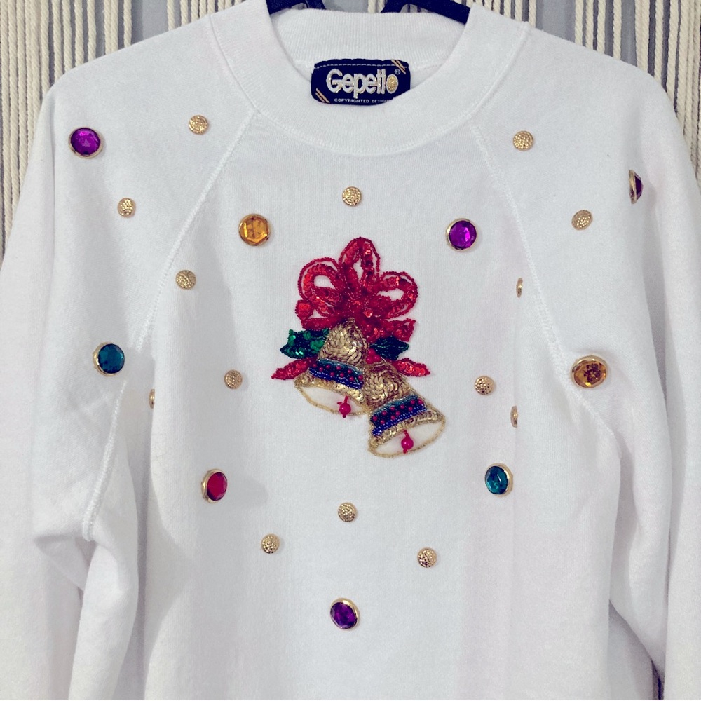 Vintage Gepetto Christmas Sweatshirt Bling One Size Winter Holiday Party Top